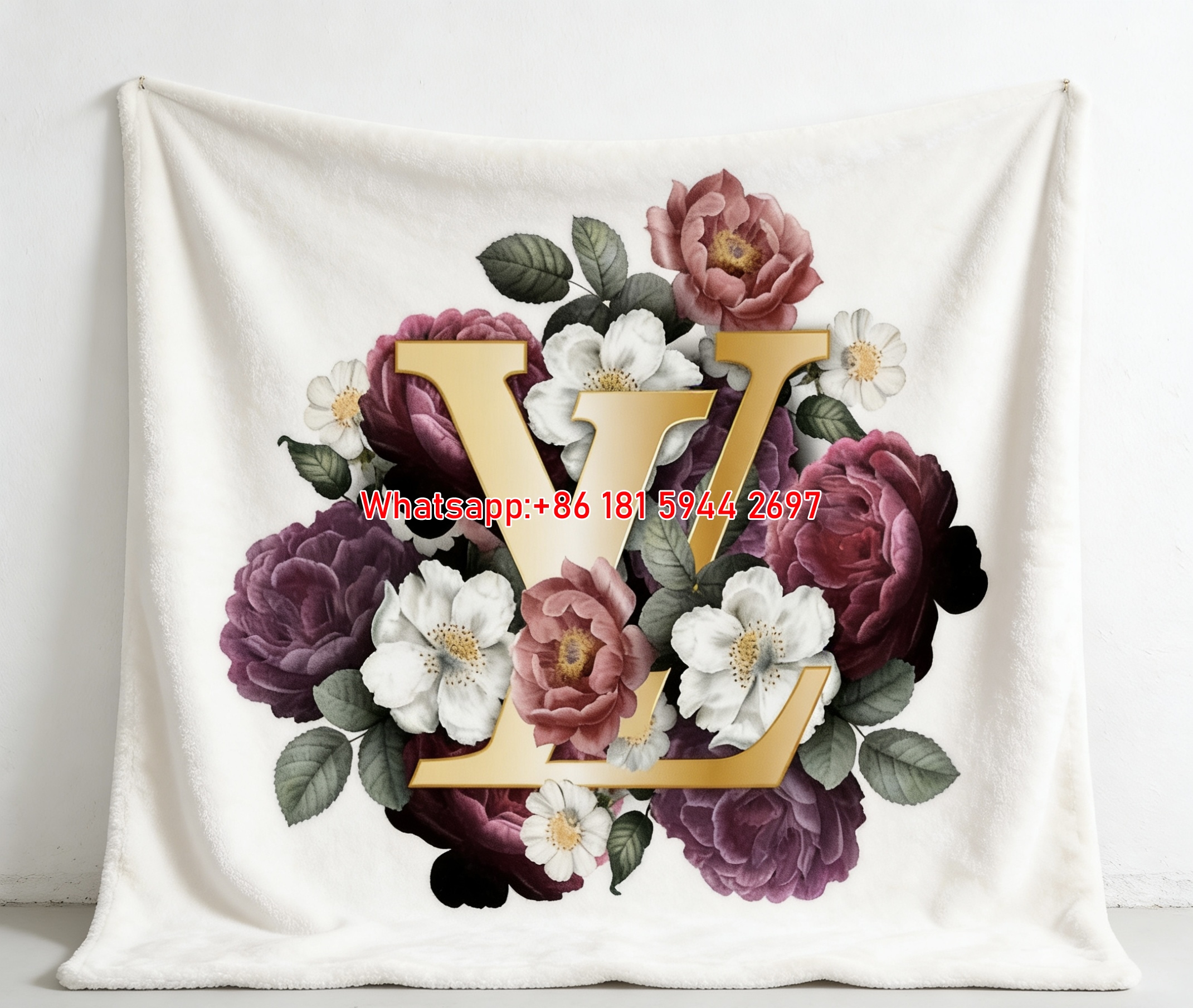 LV Floral Monogram Blanket LV Gold Logo Floral Throw 062